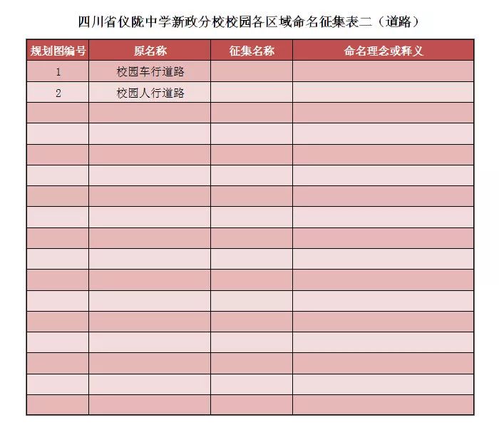 300元 仪陇中学新政分校校园楼栋、道路命名征集